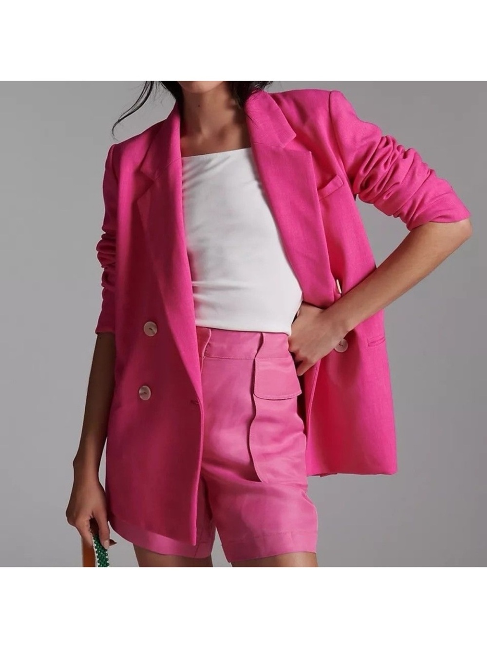 $698 Veronica Beard Kiernan Linen-Blend Blazer Wildberry Pink Size 2